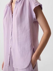 Gap Purple Crinkle Cotton Short Sleeve Shirt - Image 4 of 4