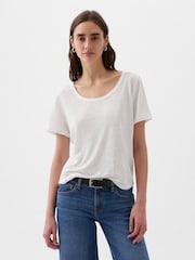 Gap White Linen Blend Short Sleeve Scoop Neck T-Shirt - Image 1 of 3