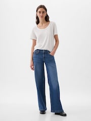 Gap White Linen Blend Short Sleeve Scoop Neck T-Shirt - Image 3 of 3