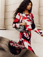 River Island Red Satin Colour Block Cowl Neck Top - Image 2 of 4