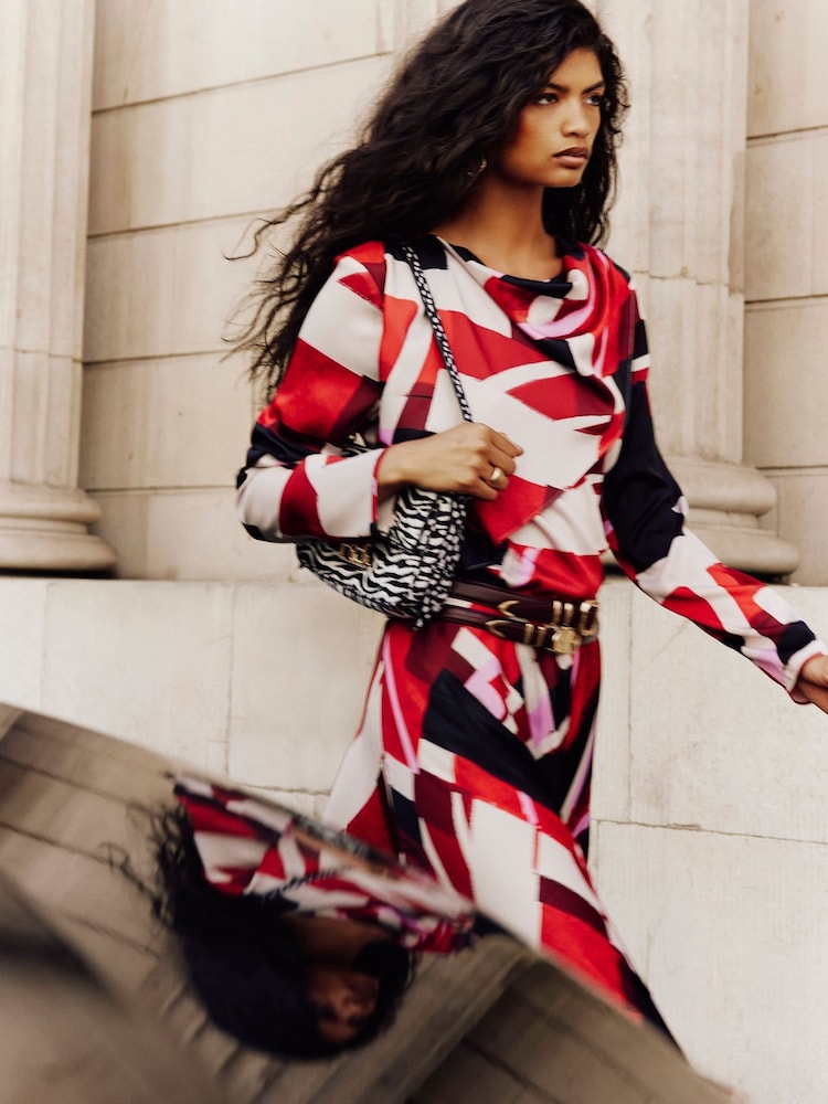 River Island Red Satin Colour Block Cowl Neck Top - Image 2 of 4