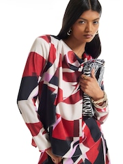 River Island Red Satin Colour Block Cowl Neck Top - Image 3 of 4