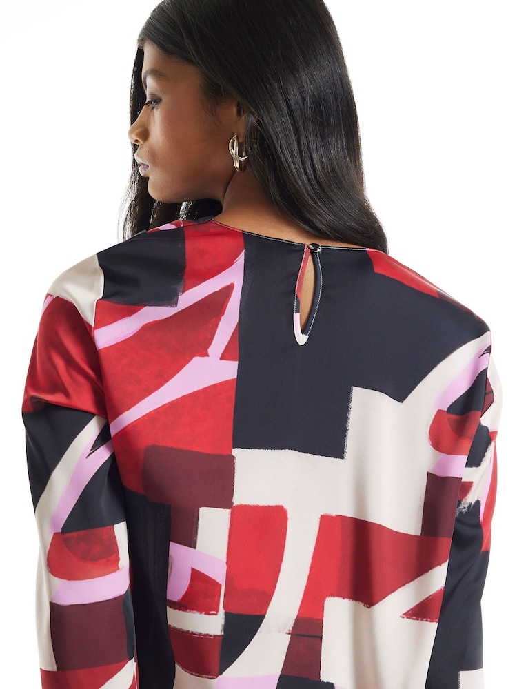 River Island Red Satin Colour Block Cowl Neck Top - Image 4 of 4