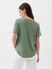 Gap Green Linen Blend Short Sleeve Scoop Neck T-Shirt - Image 2 of 4
