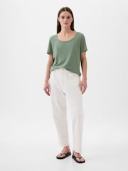 Gap Green Linen Blend Short Sleeve Scoop Neck T-Shirt - Image 3 of 4
