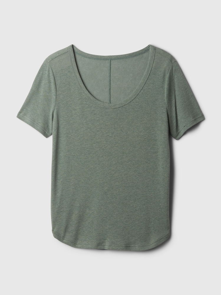 Gap Green Linen Blend Short Sleeve Scoop Neck T-Shirt - Image 4 of 4