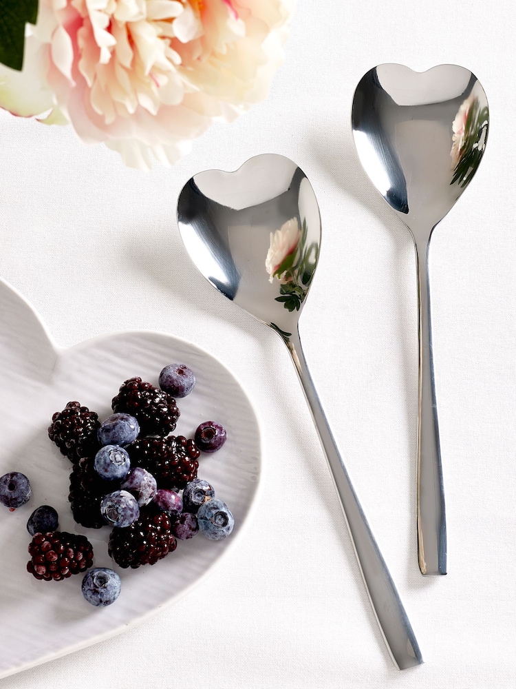 Silver 2 Piece Serve Spoon Heart Stainless Steel Set - Image 1 of 2