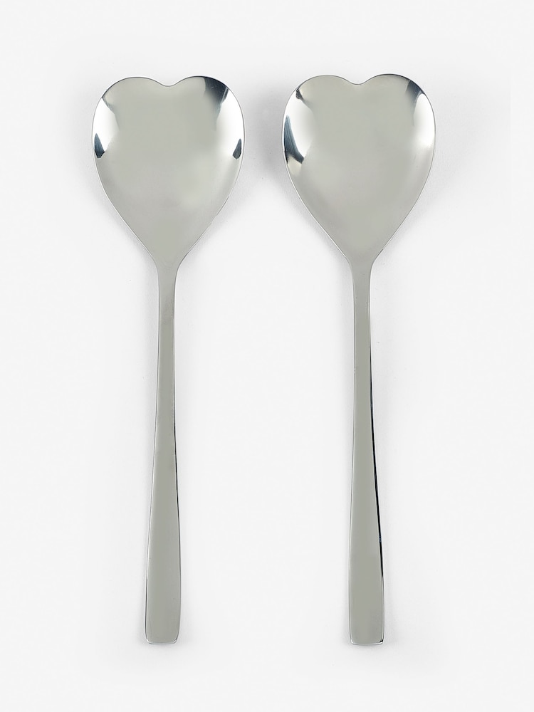 Silver 2 Piece Serve Spoon Heart Stainless Steel Set - Image 2 of 2