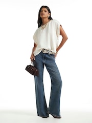 River Island Cream Satin Turn Back Cuff T-Shirt - Image 2 of 4