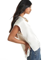 River Island Cream Satin Turn Back Cuff T-Shirt - Image 4 of 4