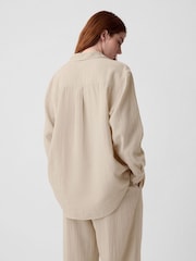 Gap Beige Crinkle Cotton Long Sleeve Oversized Shirt - Image 2 of 3