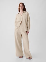 Gap Beige Crinkle Cotton Long Sleeve Oversized Shirt - Image 3 of 3