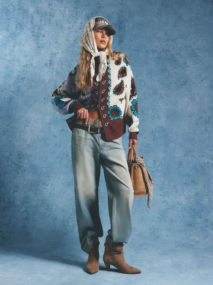 River Island Blue Paisley Zip Through Cardigan - Image 1 of 4 River Island Blue Paisley Zip Through Cardigan - Image 1 of 4