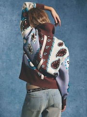 River Island Blue Paisley Zip Through Cardigan - Image 3 of 4
