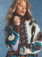 River Island Blue Paisley Zip Through Cardigan - Image 4 of 4