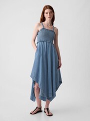Gap Blue Smocked Handkerchief Hem Midi Dress - Image 1 of 3
