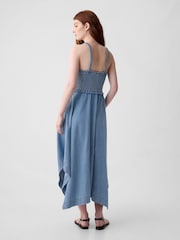 Gap Blue Smocked Handkerchief Hem Midi Dress - Image 2 of 3