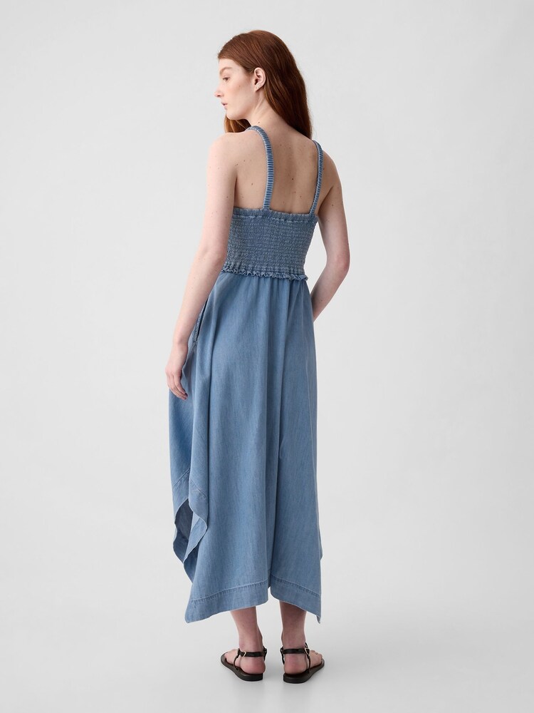 Gap Blue Smocked Handkerchief Hem Midi Dress - Image 2 of 3