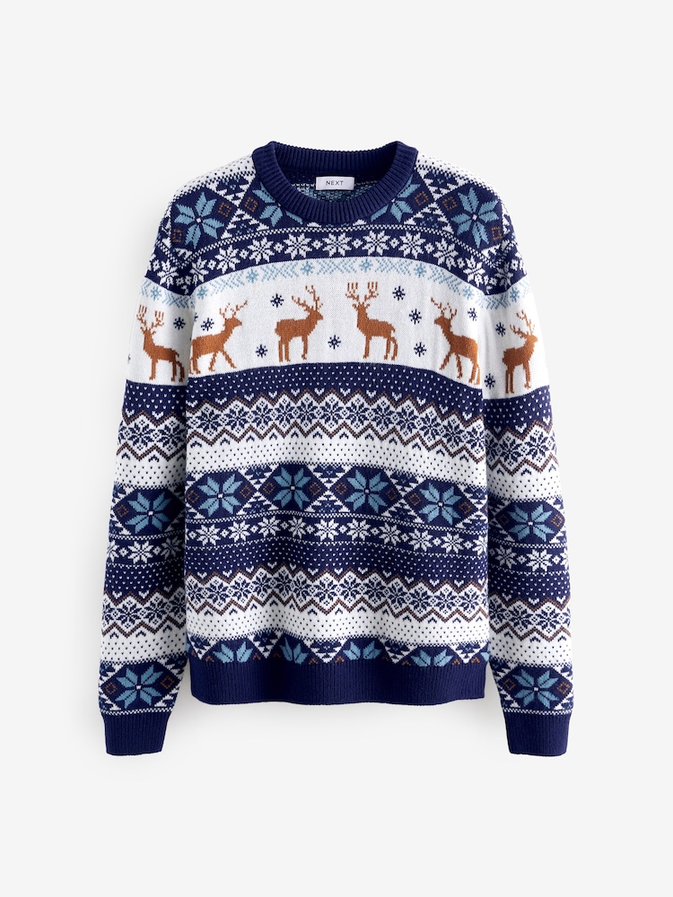 Navy Blue Regular Stag Wrap Mens Knitted Christmas Jumper - Image 4 of 6