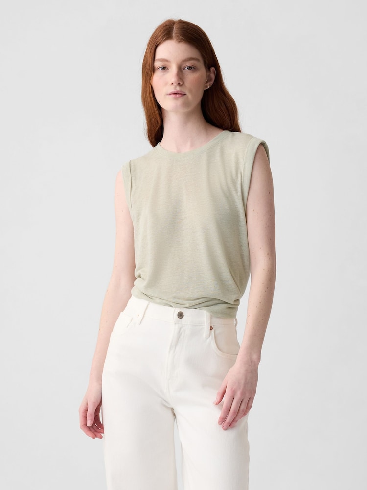 Gap Neutral Linen Blend Sleeveless Tank Top - Image 1 of 2
