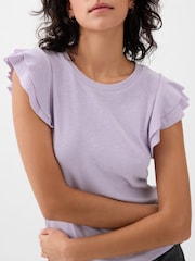 Gap Purple Essential Ribbed Flutter Sleeve Crew Neck T-Shirt - Image 2 of 2