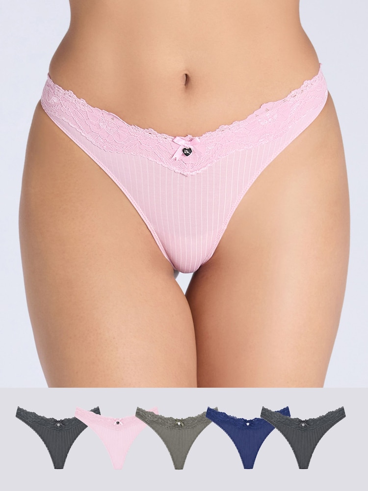 Boux Avenue Grey Charli Stripe Brazilian Knickers 5 Pack - Image 1 of 6 Boux Avenue Grey Charli Stripe Brazilian Knickers 5 Pack - Image 1 of 6