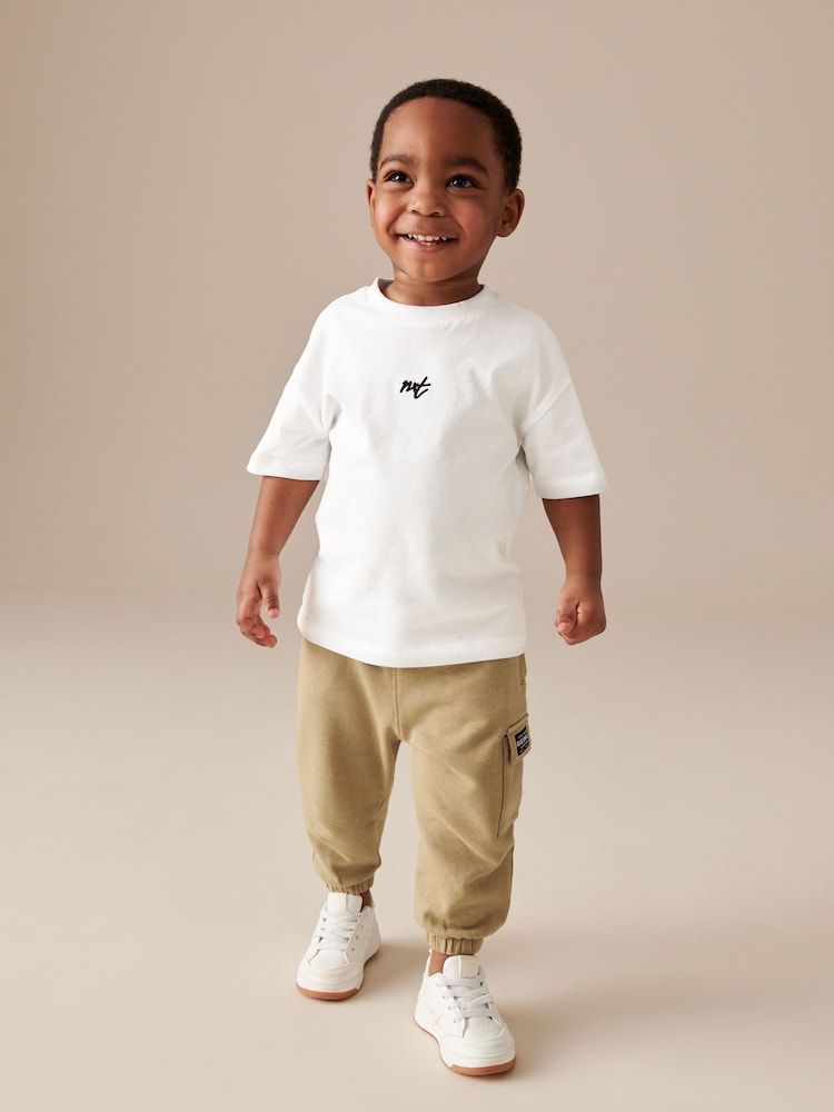White/Tan Short Sleeve 100% Cotton T-Shirt and Utility Joggers Set (3mths-7yrs) - Image 1 of 10