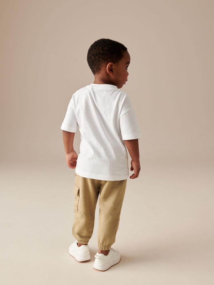 White/Tan Short Sleeve 100% Cotton T-Shirt and Utility Joggers Set (3mths-7yrs) - Image 3 of 10