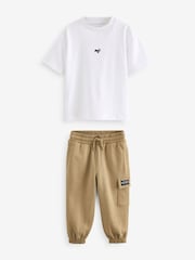 White/Tan Short Sleeve 100% Cotton T-Shirt and Utility Joggers Set (3mths-7yrs) - Image 7 of 10
