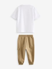 White/Tan Short Sleeve 100% Cotton T-Shirt and Utility Joggers Set (3mths-7yrs) - Image 8 of 10