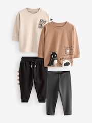 Tan Brown Monsters 2 Pack Long Sleeve T-Shirt And Joggers Set (3mths-7yrs) - Image 1 of 13