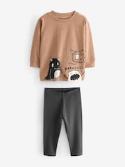 Tan Brown Monsters 2 Pack Long Sleeve T-Shirt And Joggers Set (3mths-7yrs) - Image 10 of 13