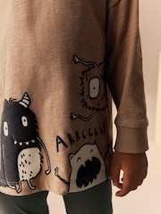 Tan Brown Monsters 2 Pack Long Sleeve T-Shirt And Joggers Set (3mths-7yrs) - Image 7 of 13