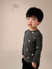 Charcoal Grey Halloween 100% Cotton Long Sleeve T-Shirt (3mths-7yrs) - Image 1 of 4