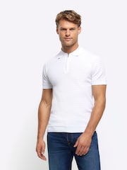 River Island White Muscle Fit Brick Polo Shirt - Image 1 of 4