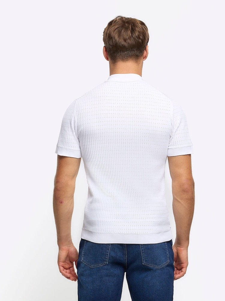 River Island White Muscle Fit Brick Polo Shirt - Image 2 of 4