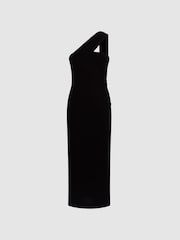 Reiss Black Abbey Velvet One-Shoulder Midi Dress - Image 2 of 4