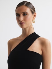 Reiss Black Abbey Velvet One-Shoulder Midi Dress - Image 3 of 4