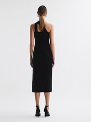 Reiss Black Abbey Velvet One-Shoulder Midi Dress - Image 4 of 4
