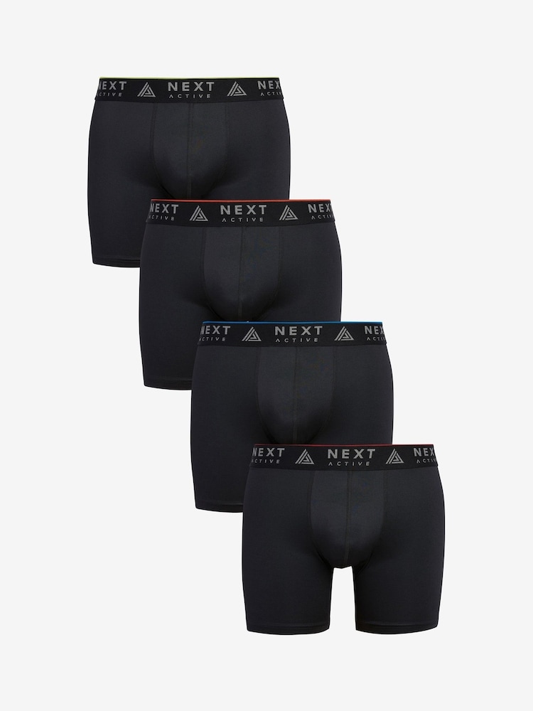 Black Sports Longer Length Trunks 4 Pack - Image 1 of 9