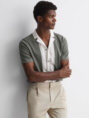 Reiss Sage Durban Cotton Knitted Cuban Collar Shirt - Image 1 of 5