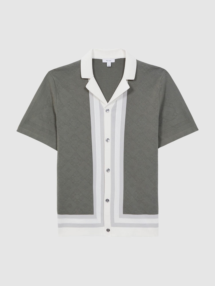 Reiss Sage Durban Cotton Knitted Cuban Collar Shirt - Image 2 of 5