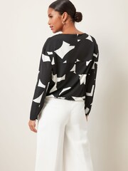 Black Geo Long Sleeve Draw Hem Blouse - Image 2 of 6