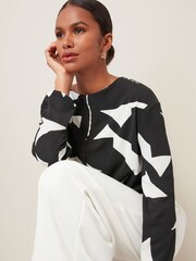 Black Geo Long Sleeve Draw Hem Blouse - Image 3 of 6