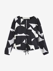 Black Geo Long Sleeve Draw Hem Blouse - Image 5 of 6
