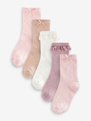 Pink/Purple Cotton Rich Pretty Ruffle Ankle Socks 5 Pack - Image 1 of 6