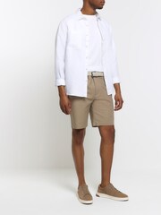 River Island Brown Slim fit Belted 100% Cotton Chinos Shorts - Image 1 of 4