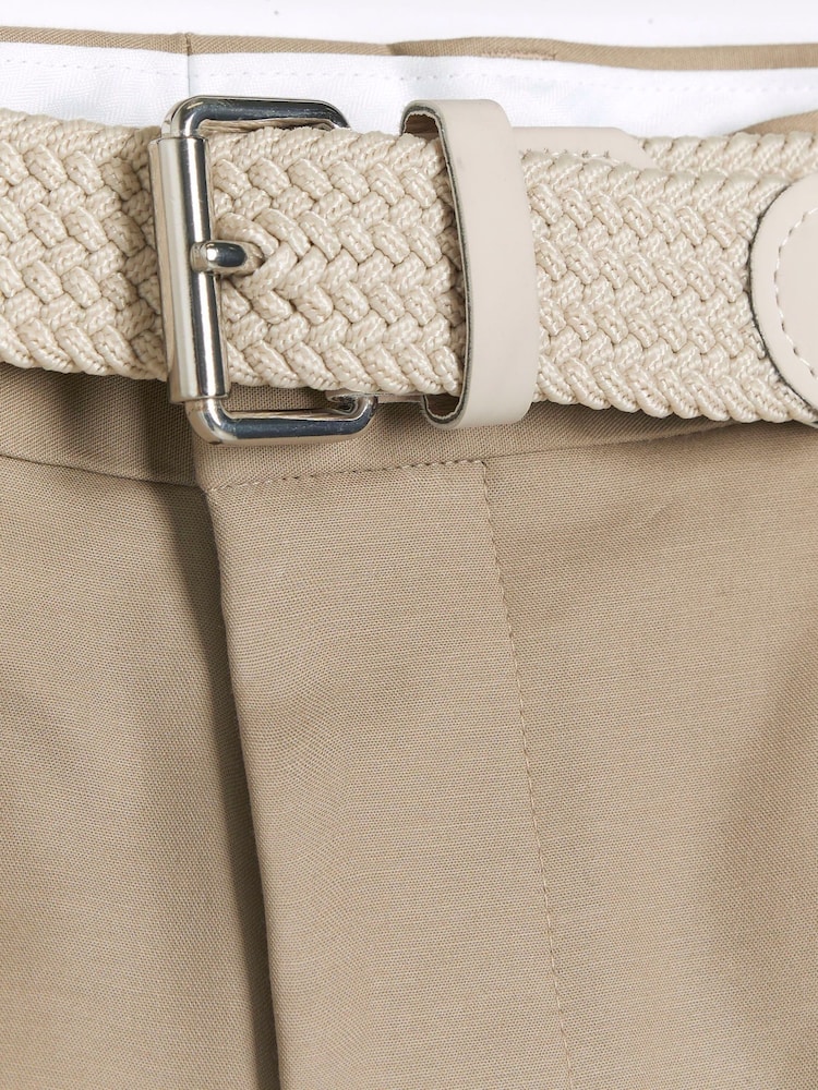 River Island Brown Slim fit Belted 100% Cotton Chinos Shorts - Image 4 of 4