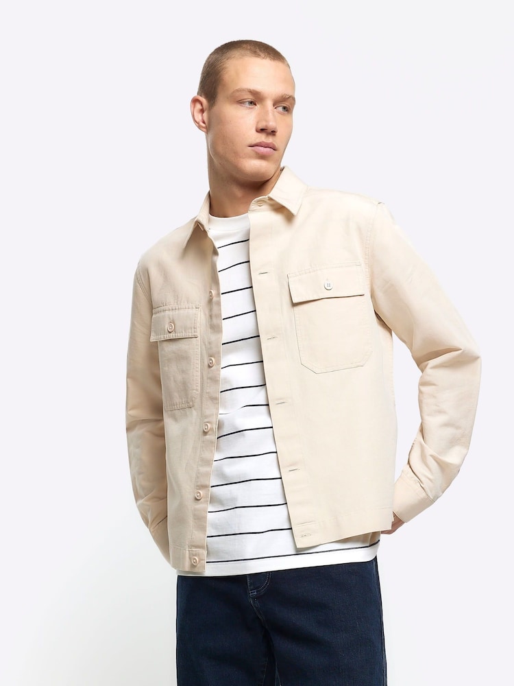 River Island Cream Smart 100% Cotton Overshirt - Image 1 of 4 River Island Cream Smart 100% Cotton Overshirt - Image 1 of 4