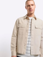 River Island Cream Smart 100% Cotton Overshirt - Image 3 of 4
